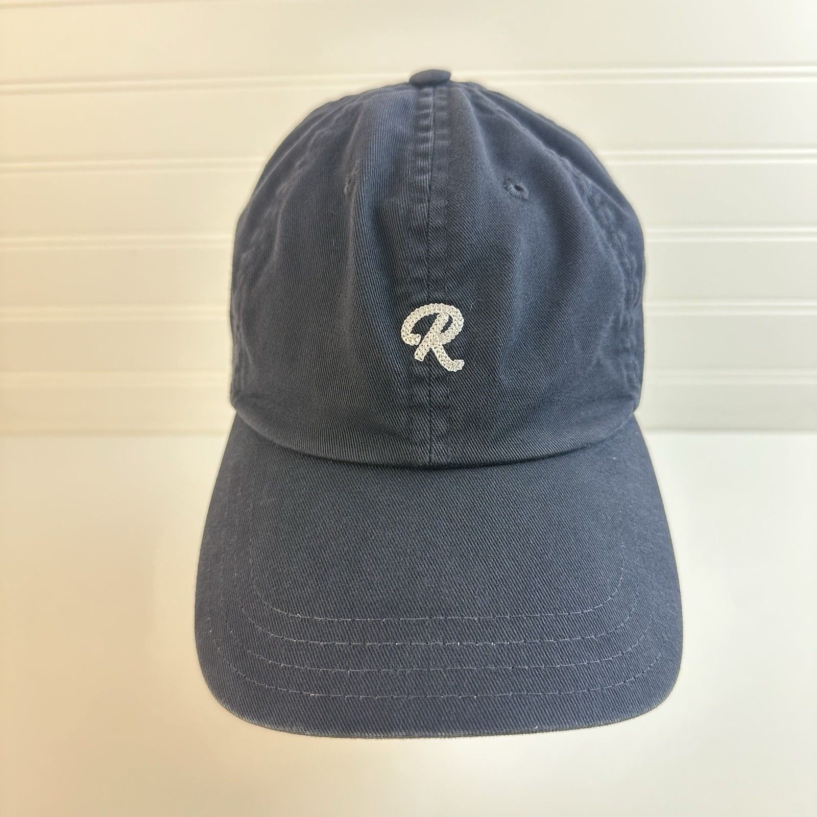Rivay New York Chainstitch R Cotton Twill Hat Navy Blue Strapback 6 Panel Cap